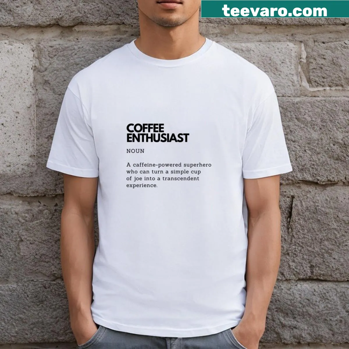 Funny coffee enthusiast T-shirt with a playful definition — on a men's t-shirt