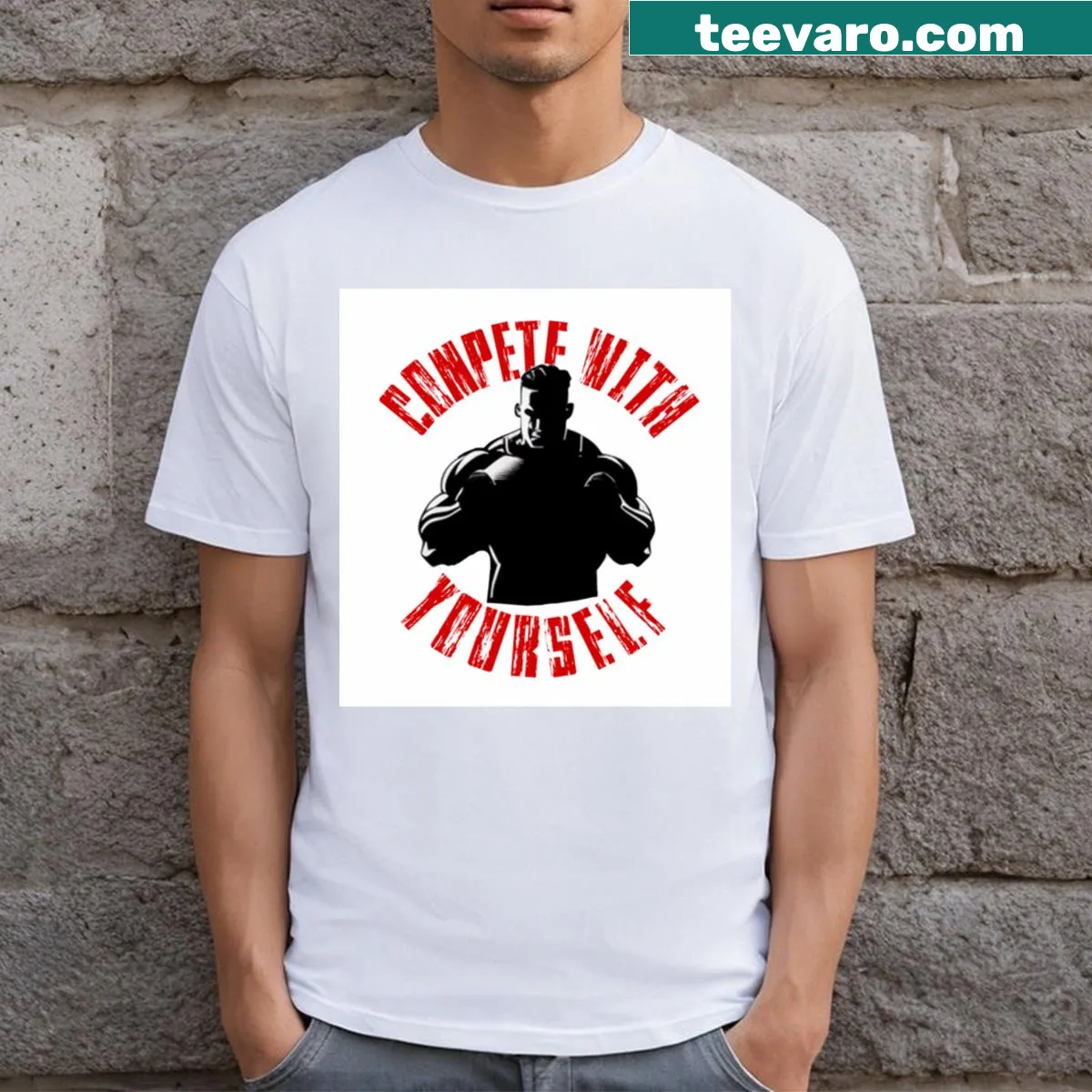 Inspirational T-shirt with a message to compete with yourself — on a men's t-shirt