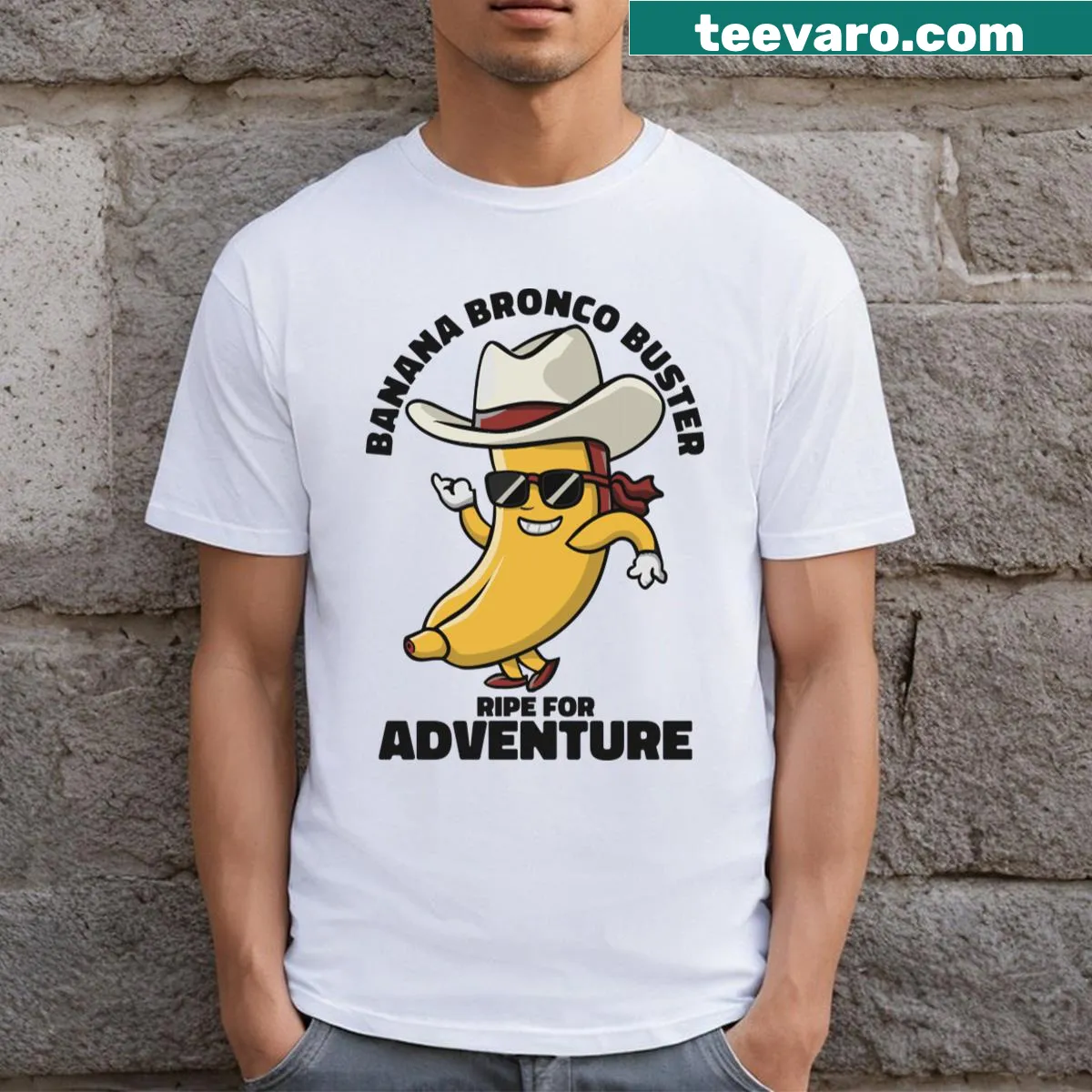 Cute cowboy banana cartoon t-shirt for kids — on a men's t-shirt