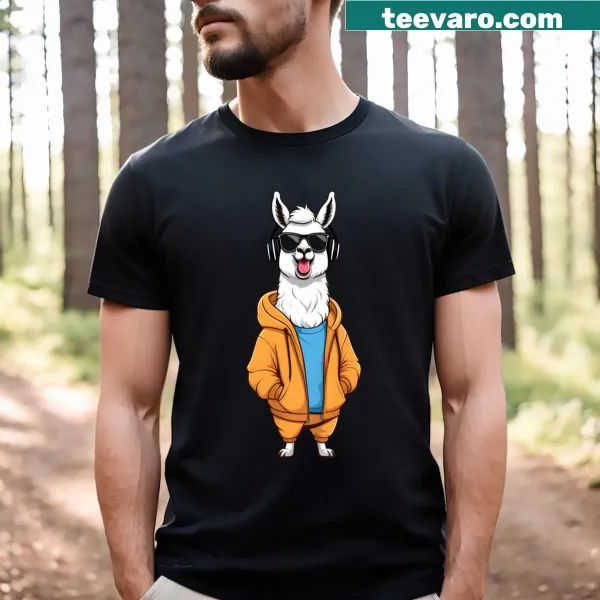 Funny cartoon llama graphic on essential T-shirt