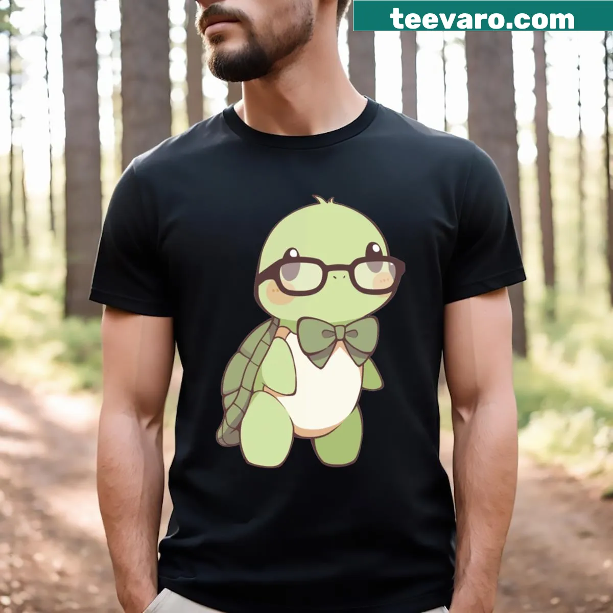 Adorable turtle wearing glasses on T-shirt — on a men's t-shirt