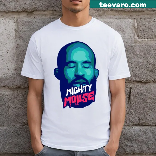 Illustrated Demetrious Johnson 'Mighty Mouse' graphic t-shirt for MMA fans