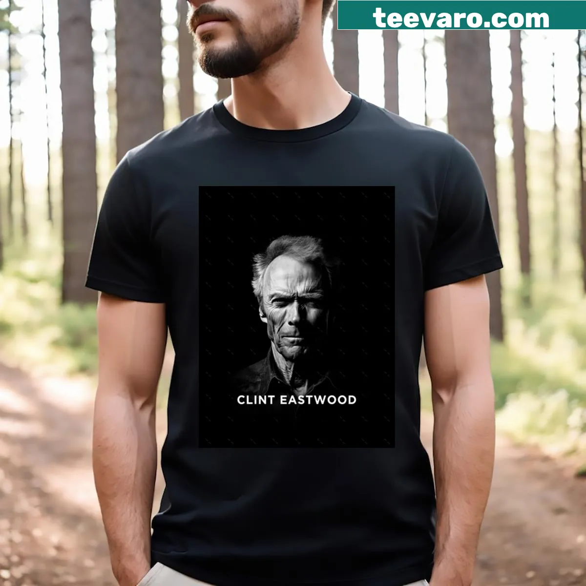 Illustration of Clint Eastwood on a graphic T-shirt. — on a men's t-shirt