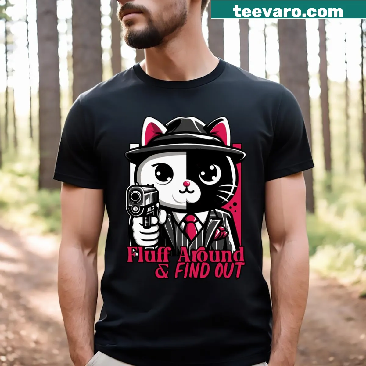 Funny cat t-shirt with the phrase about fluffy cats — on a men's t-shirt