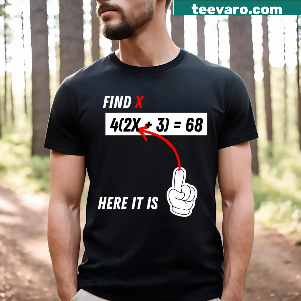 Funny math-themed T-shirt featuring the Find X equation — on a men's t-shirt