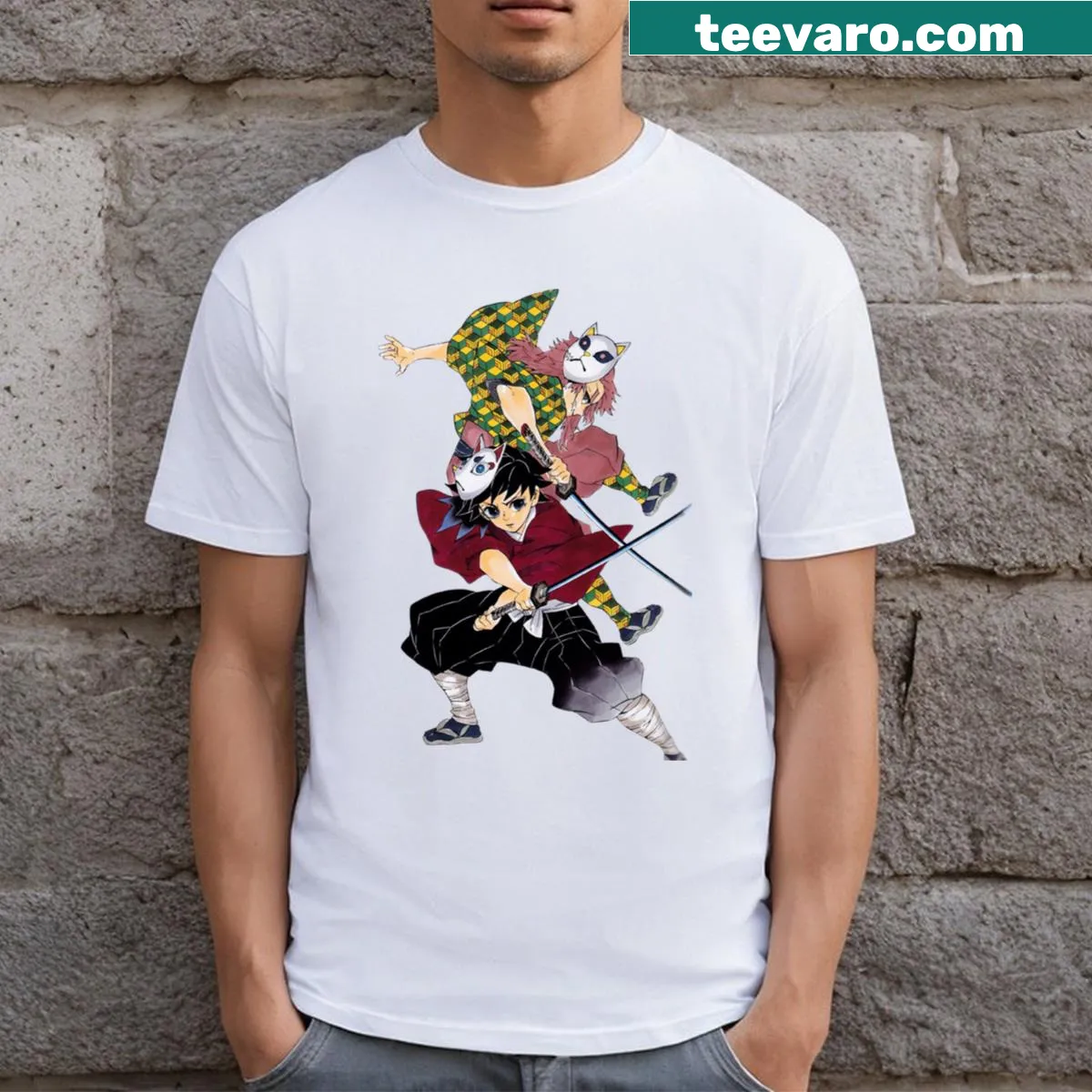 Illustrative T-shirt featuring Giyu Tomioka from Demon Slayer — on a men's t-shirt