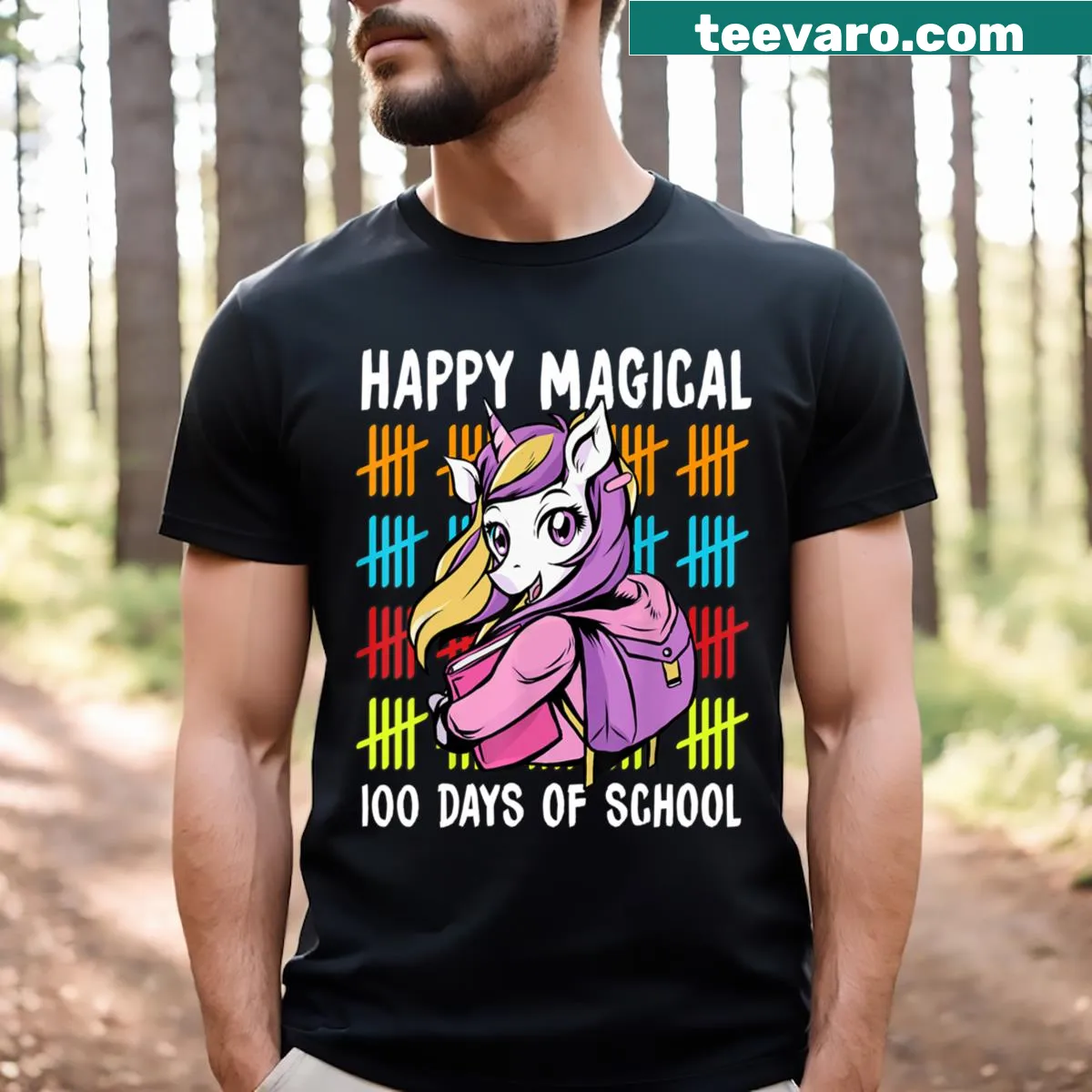 Cute unicorn graphic for the 100th day of school T-shirt. — on a men's t-shirt