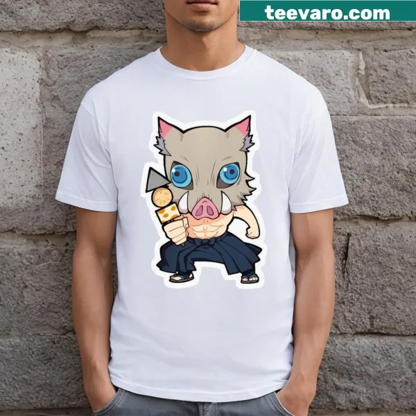 Cartoon Heshibira Inosuke t-shirt featuring his boar mask and fierce look