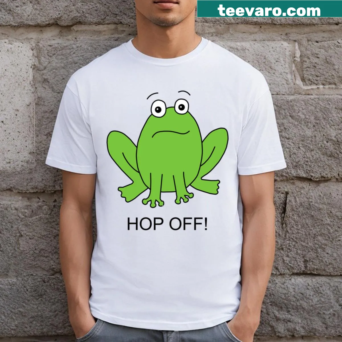Playful cartoon frog design on a T-shirt — on a men's t-shirt