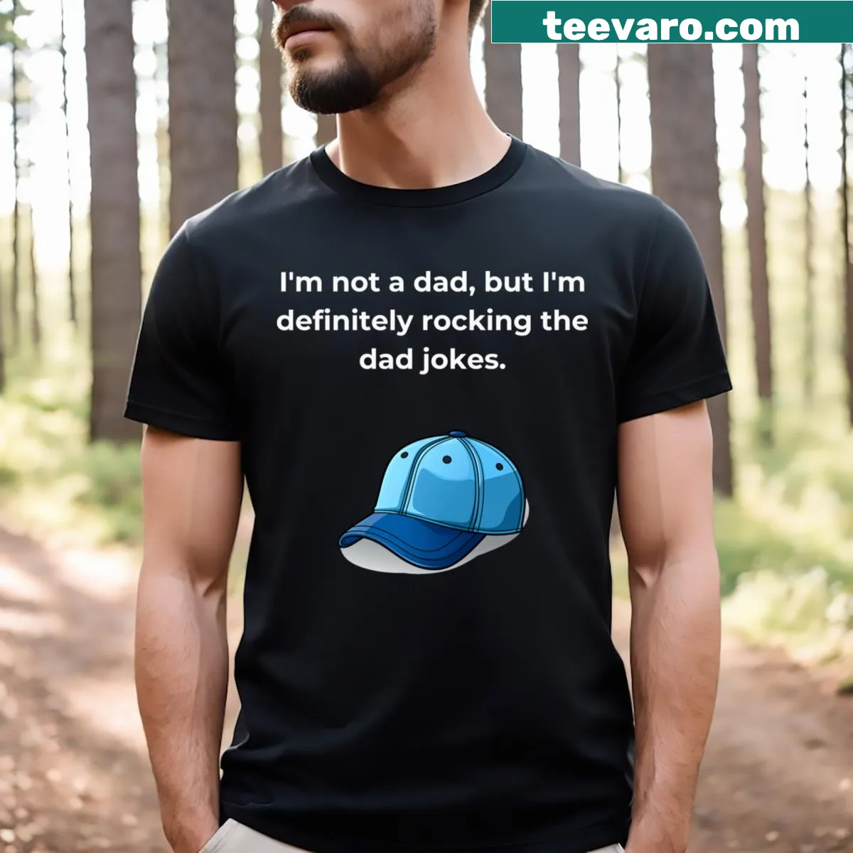 Graphic t-shirt featuring 'I'm Not A Dad' humor with hat design — on a men's t-shirt