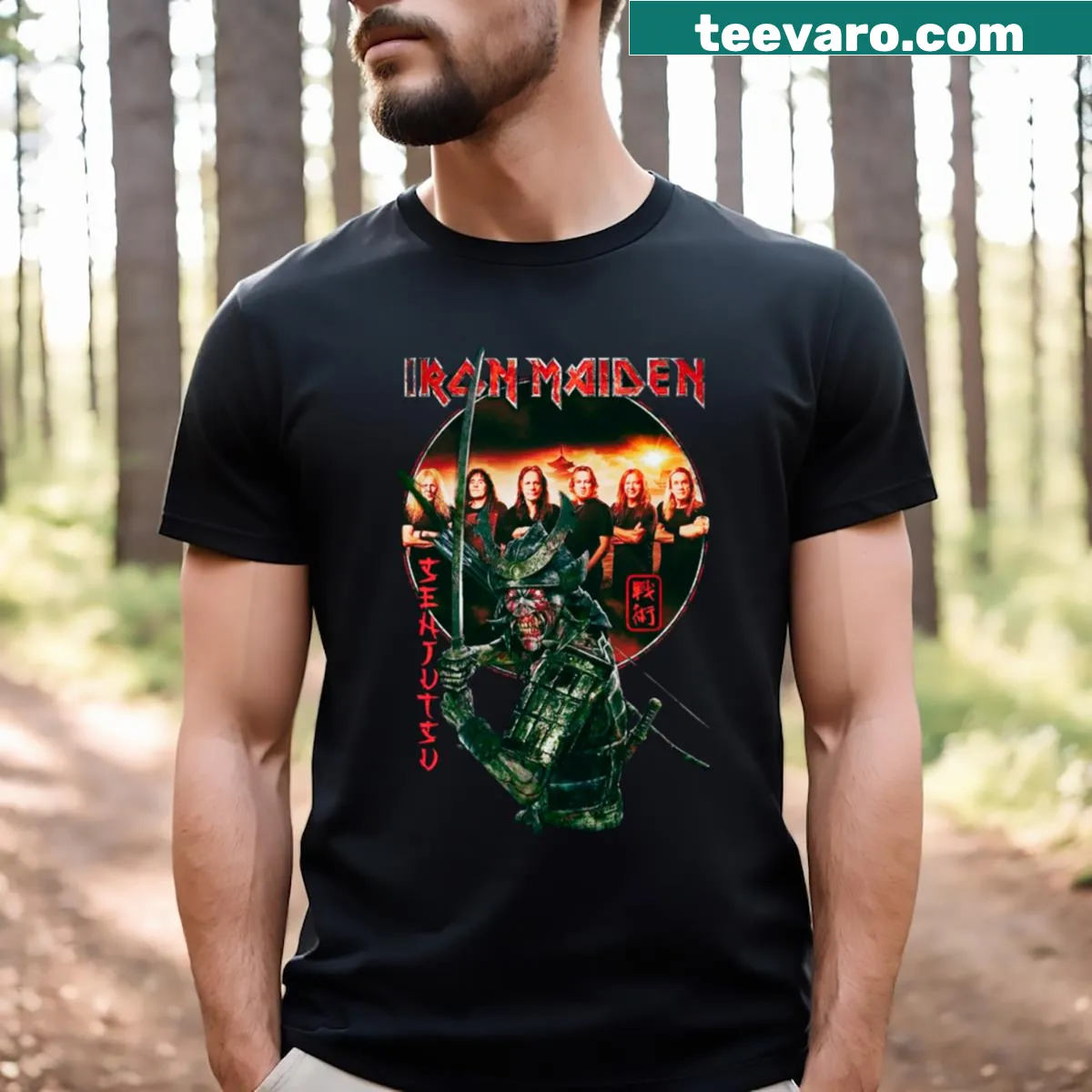 Iron Maiden inspired samurai digital art on a T-shirt — on a men's t-shirt