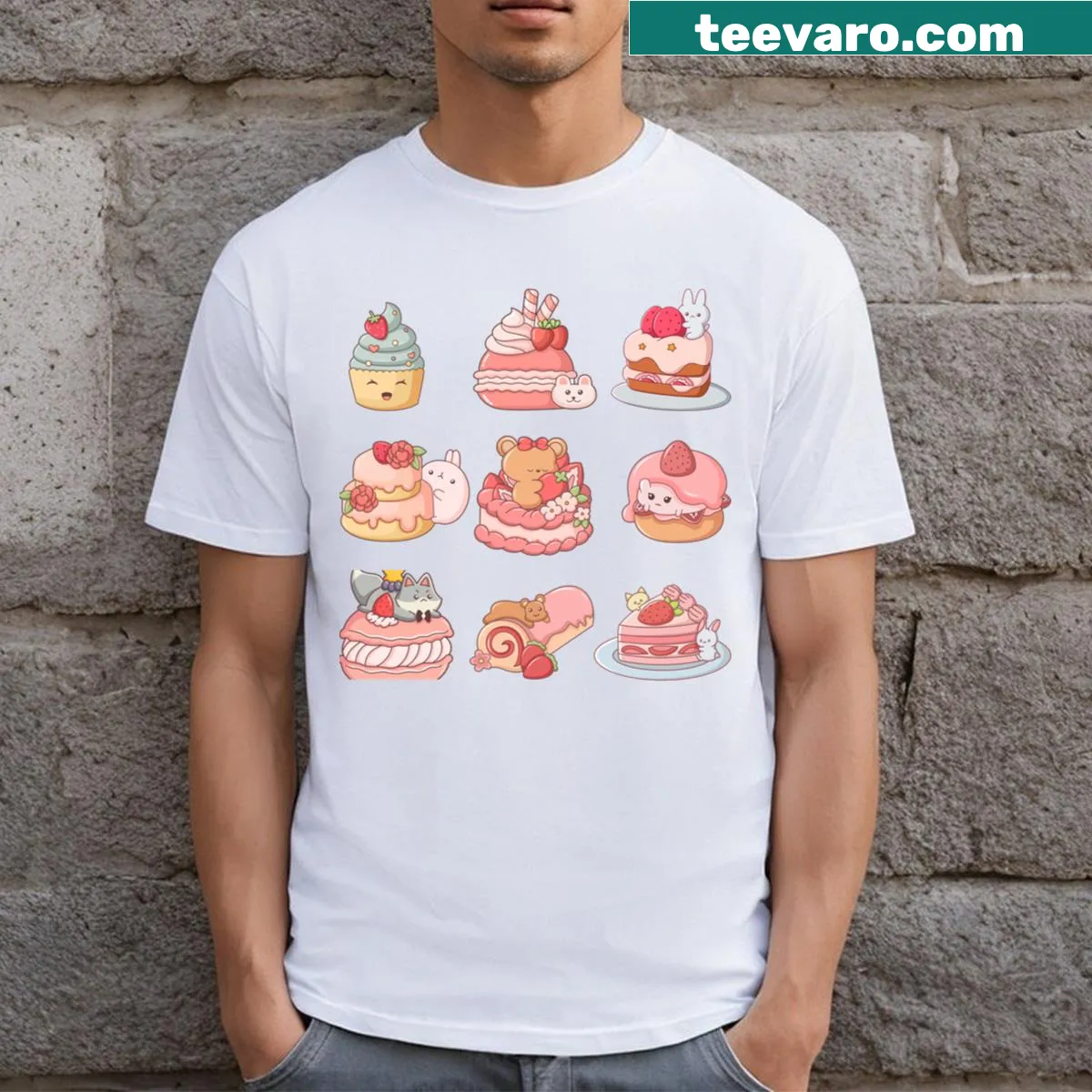 Cute T-shirt with kawaii sweets and animal graphics — on a men's t-shirt