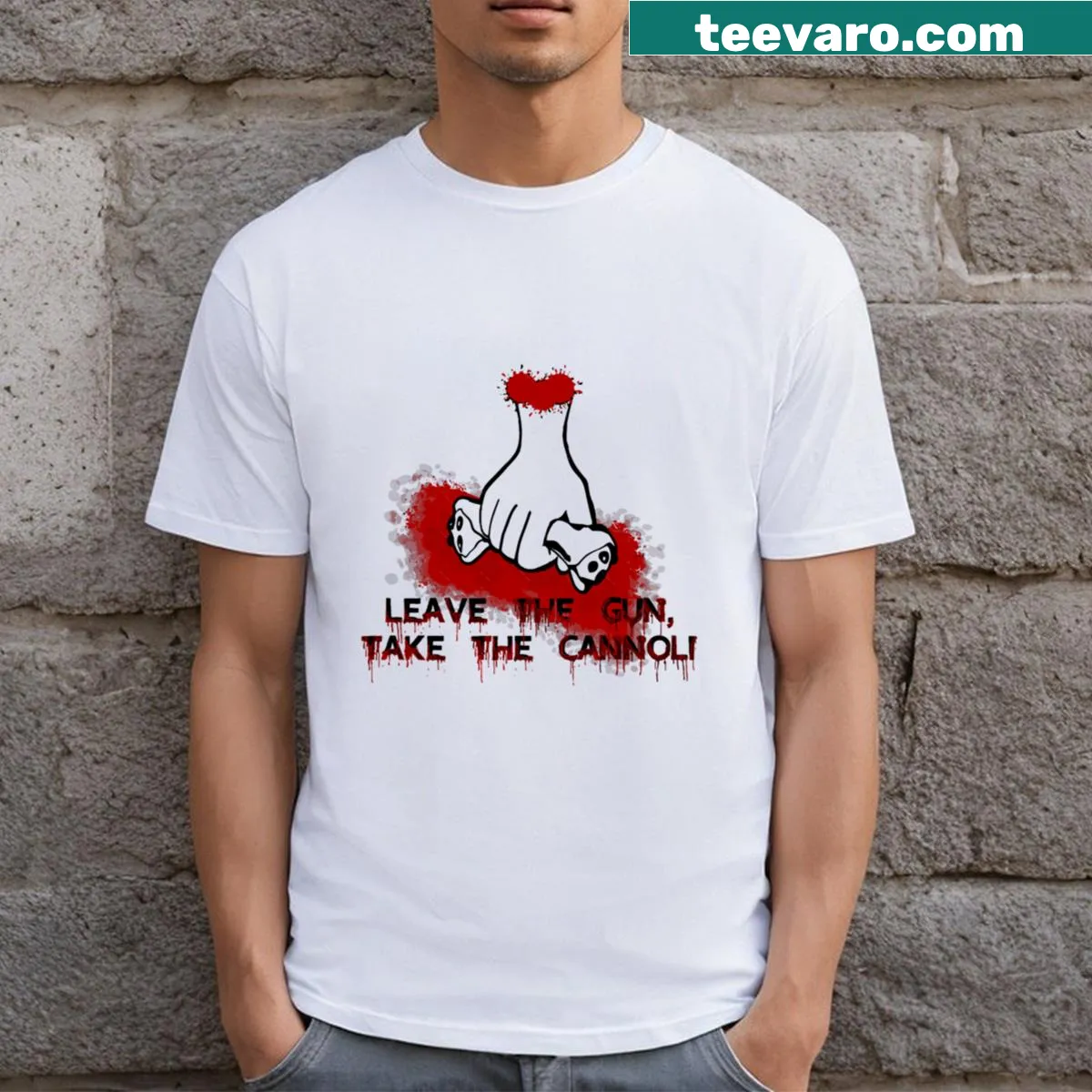 T-shirt featuring the phrase 'Leave The Gun Take The Cannoli.' — on a men's t-shirt
