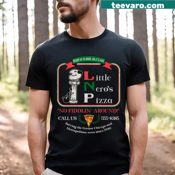Cartoon Little Nero's Pizza shirt with playful design