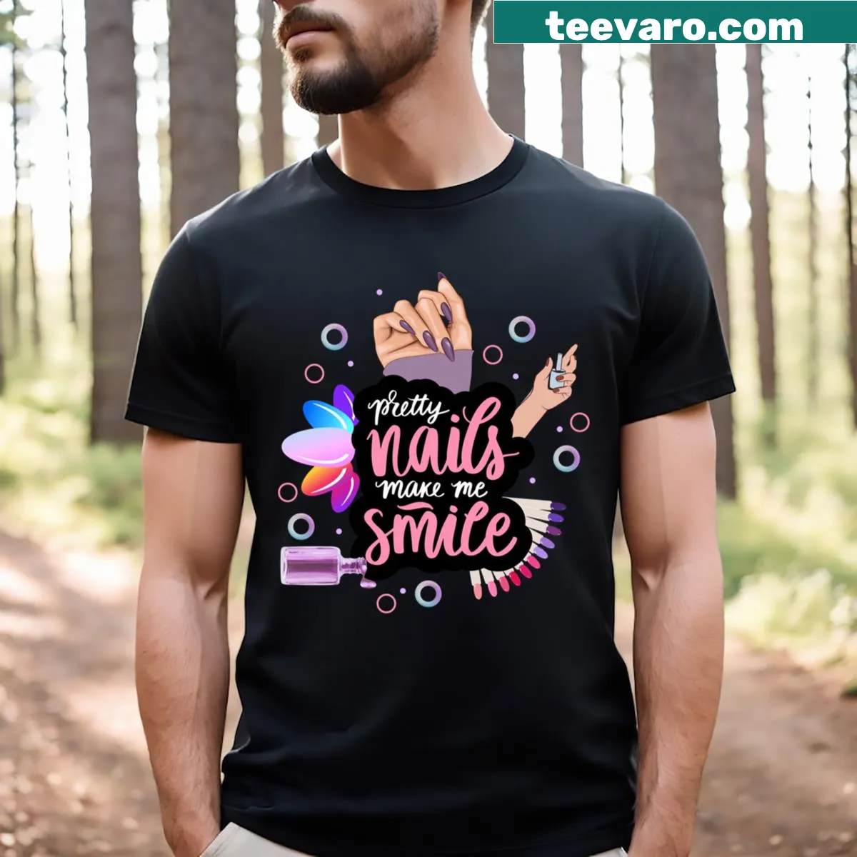 Cute t-shirt celebrating nail art with a fun design — on a men's t-shirt