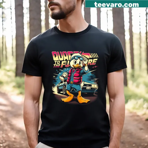Humorous 'Quack To The Future' text with duck graphic on T-shirt