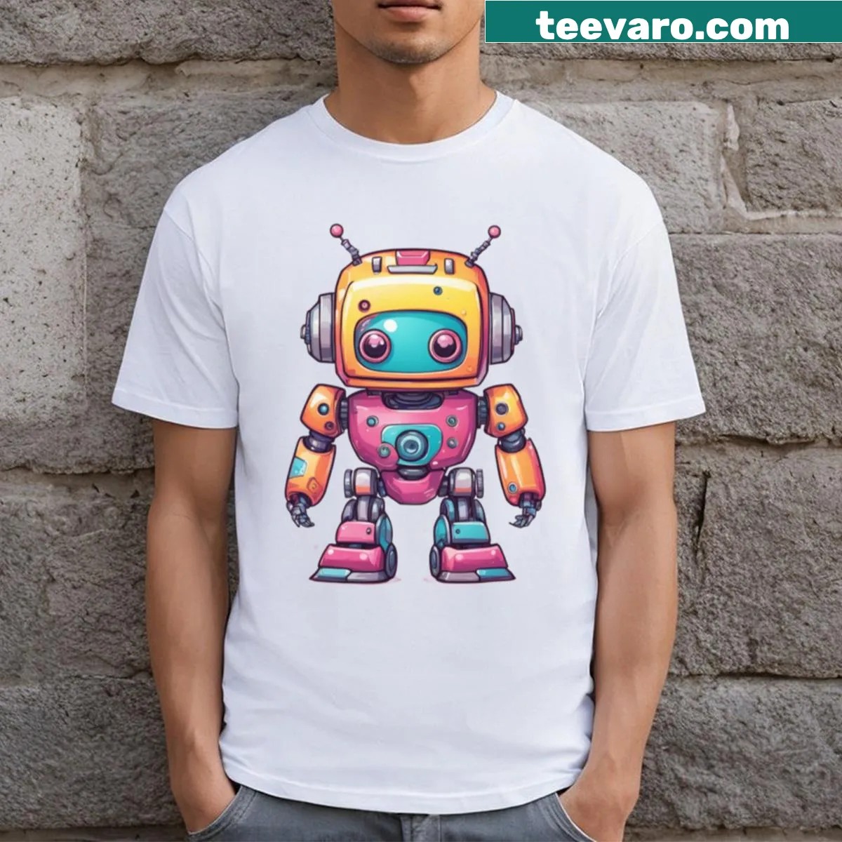 Kawaii cartoon Robot Boy character t-shirt for kids. — on a men's t-shirt