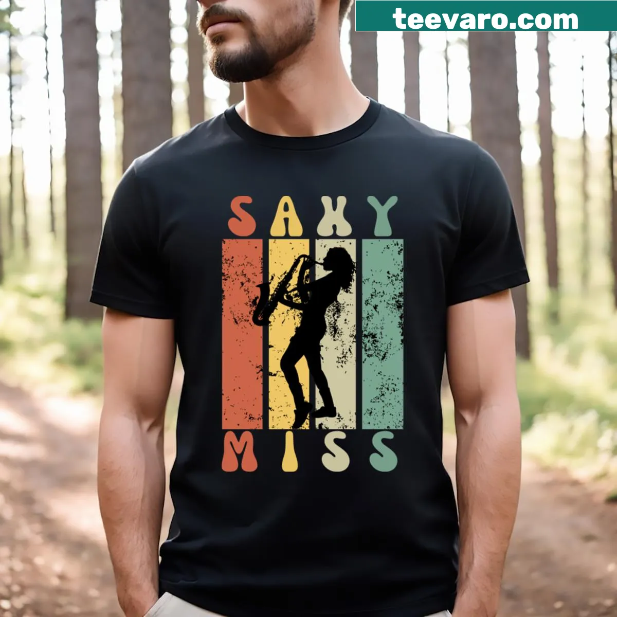 Charming saxophonist t-shirt with lively illustration — on a men's t-shirt