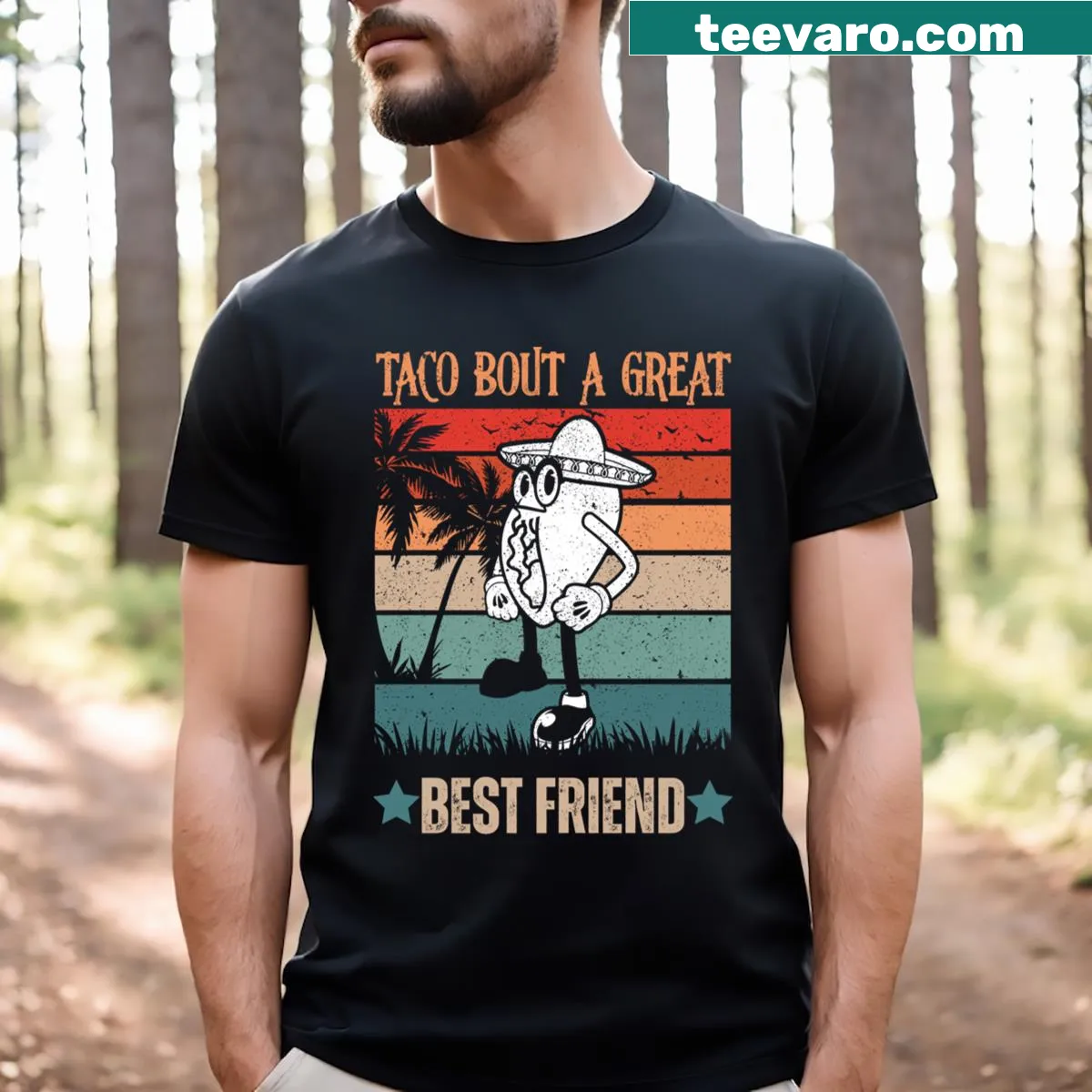 Vintage taco pun t-shirt celebrating best friends — on a men's t-shirt