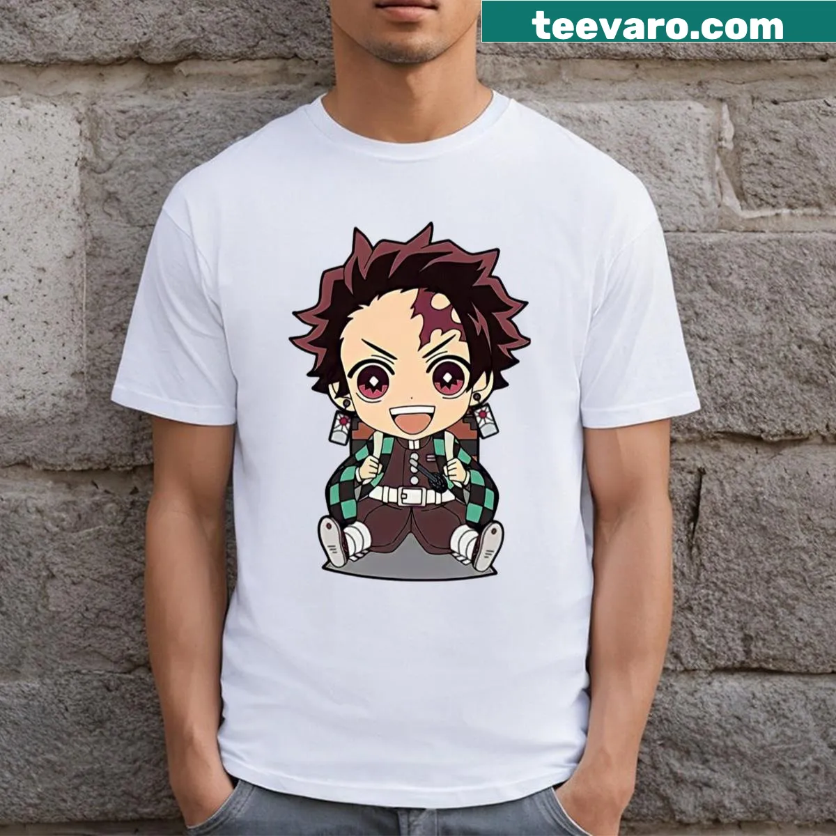 Graphic of Tanjiro Kamado from Demon Slayer on a T-shirt — on a men's t-shirt