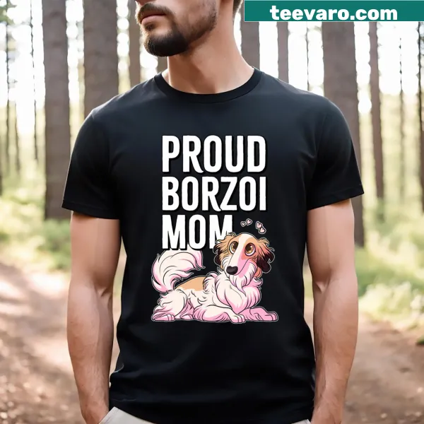 T-shirt featuring text 'Best Borzoi Mom' with a dog graphic