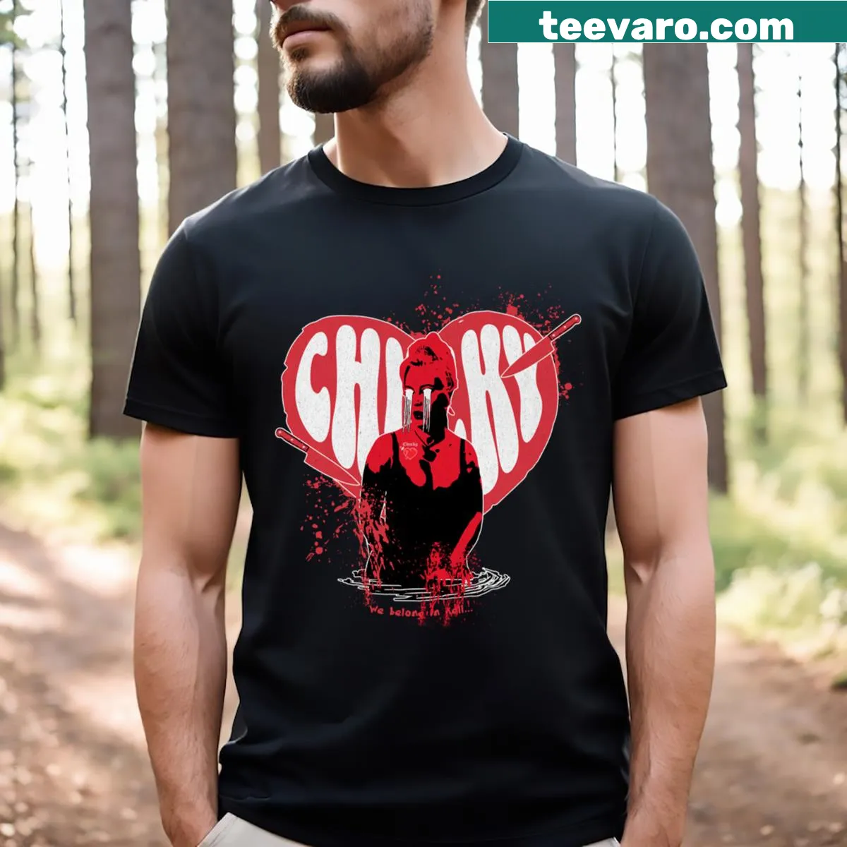 Vintage-inspired T-shirt featuring Tiffany Valentine from horror films — on a men's t-shirt