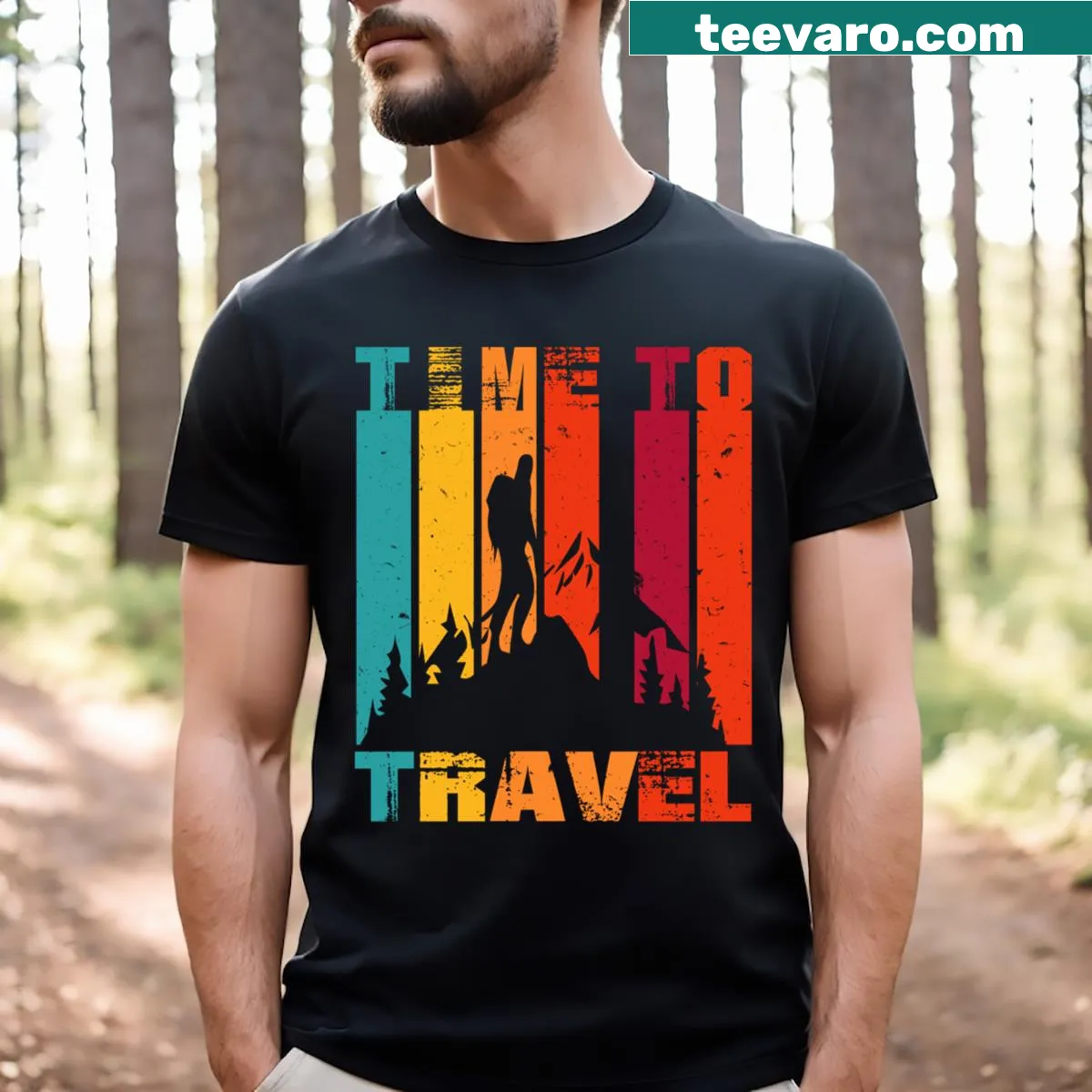 T-shirt featuring the phrase 'Time To Travel' in clean typography — on a men's t-shirt