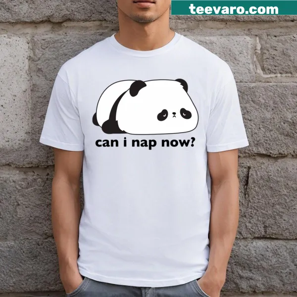 Cute T-shirt featuring a tired panda graphic and nap-related phrase.