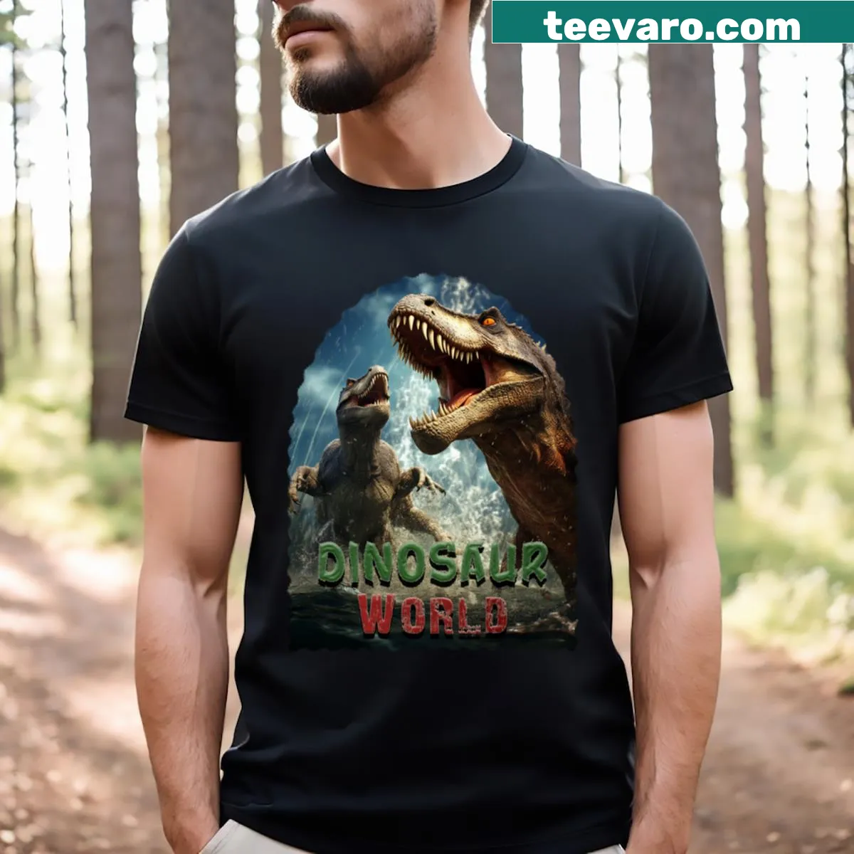 T-shirt with cartoon dinosaurs playing in the water. — on a men's t-shirt