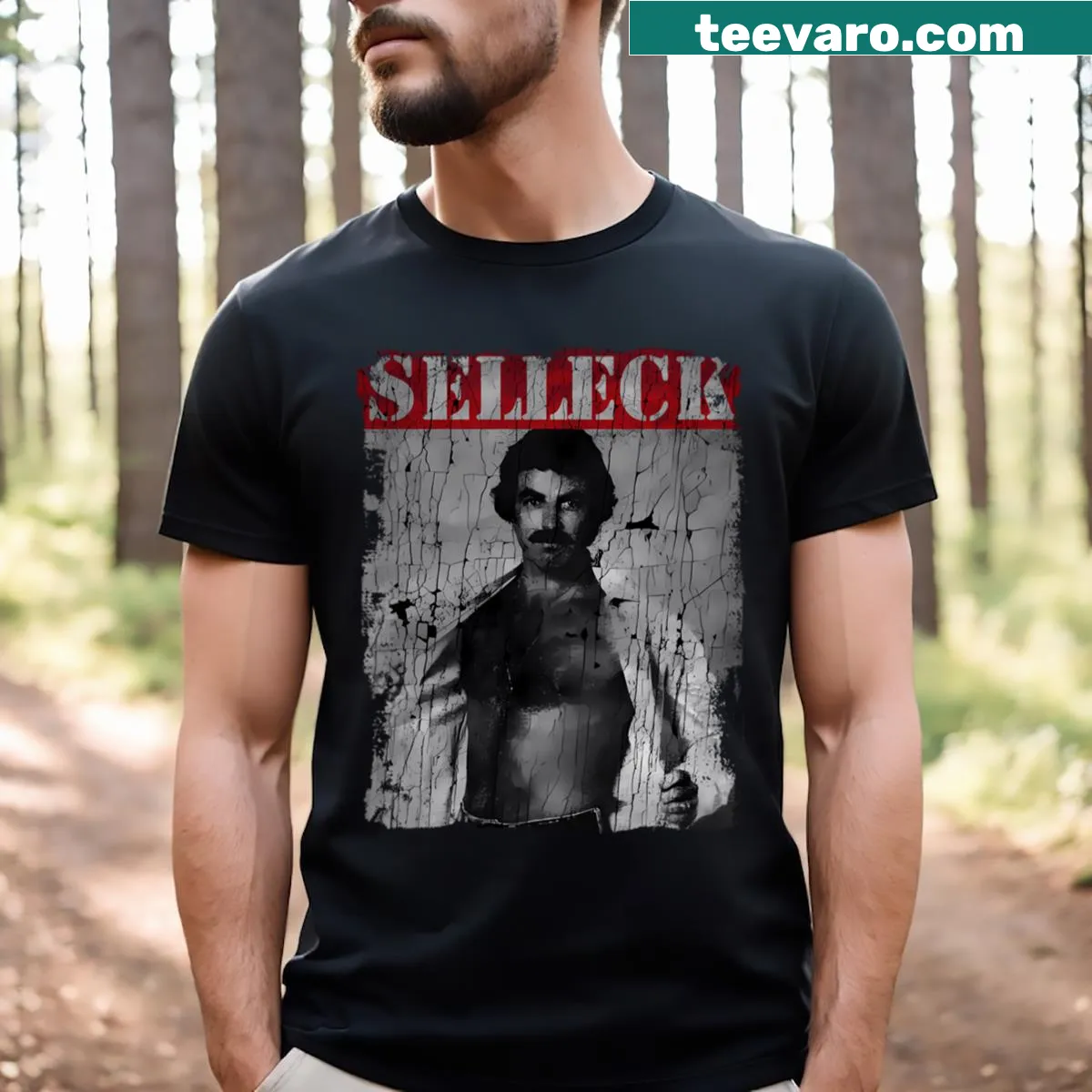 Vintage T-shirt featuring iconic Tom Selleck graphic design — on a men's t-shirt