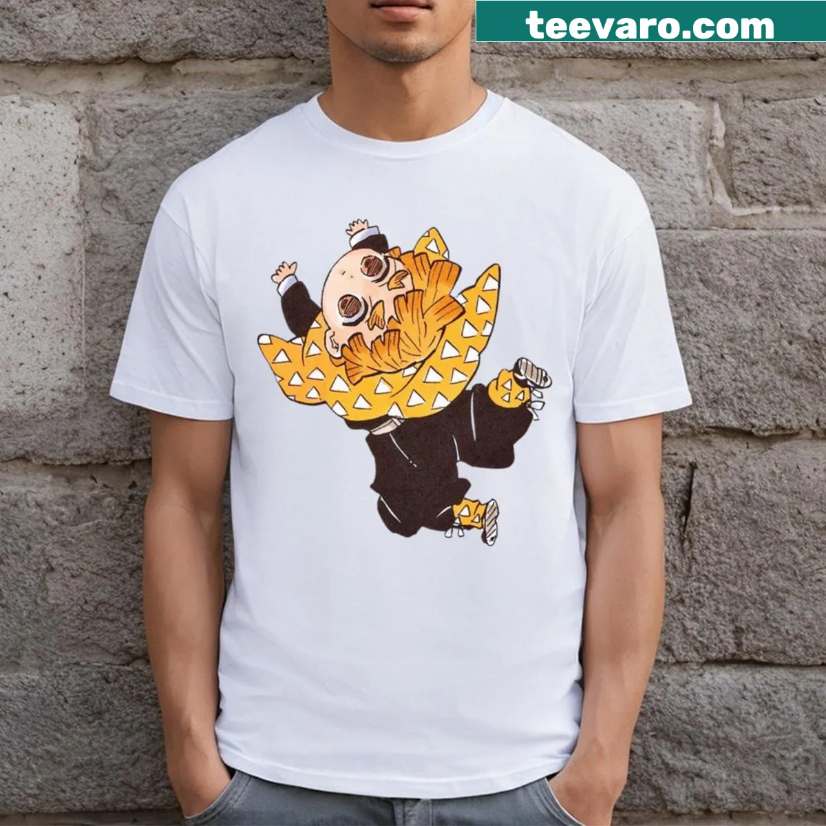 Dynamic illustration of Zenitsu Agatsuma from Demon Slayer — on a men's t-shirt