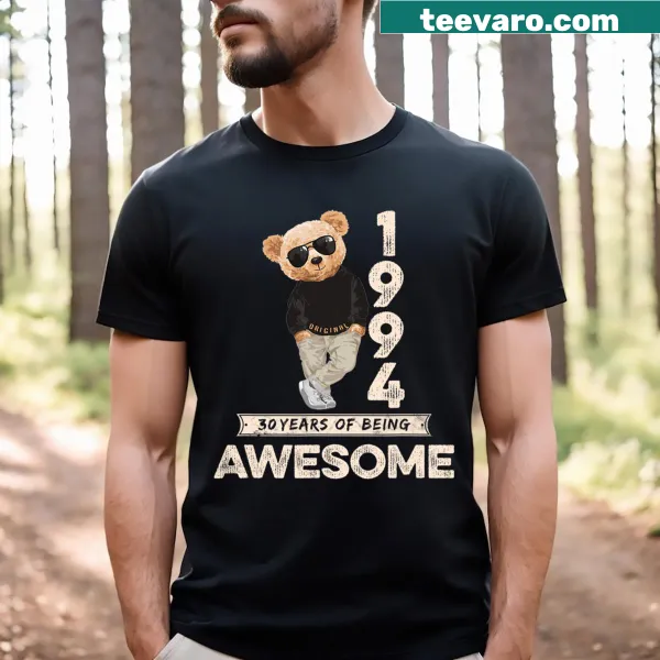 Illustration of a teddy bear celebrating a 30th birthday