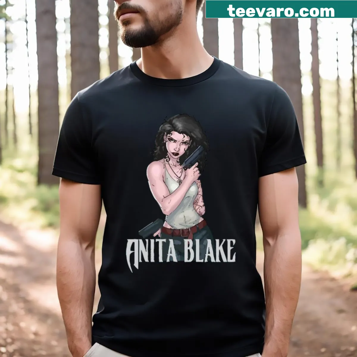 T-shirt with bold text 'Anita Blake Hunter' celebrating urban fantasy — on a men's t-shirt
