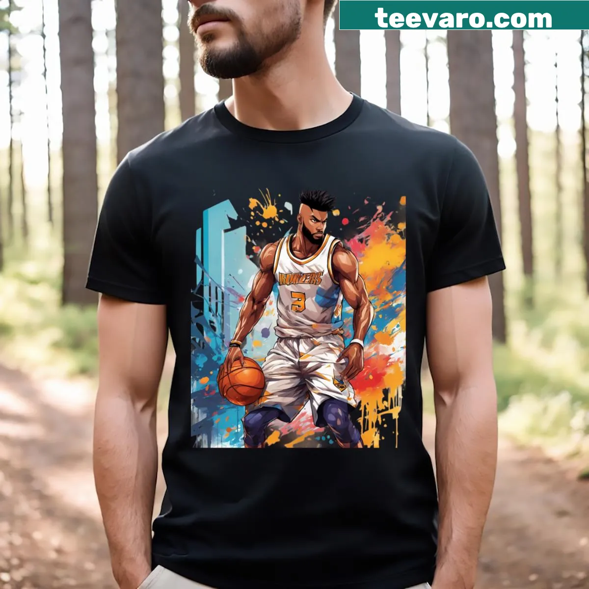 Cartoon-style graphic inspired by basketball films on a t-shirt — on a men's t-shirt