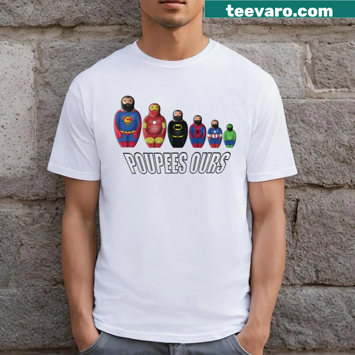 Cute illustration of bear dolls on a classic t-shirt design — on a men's t-shirt
