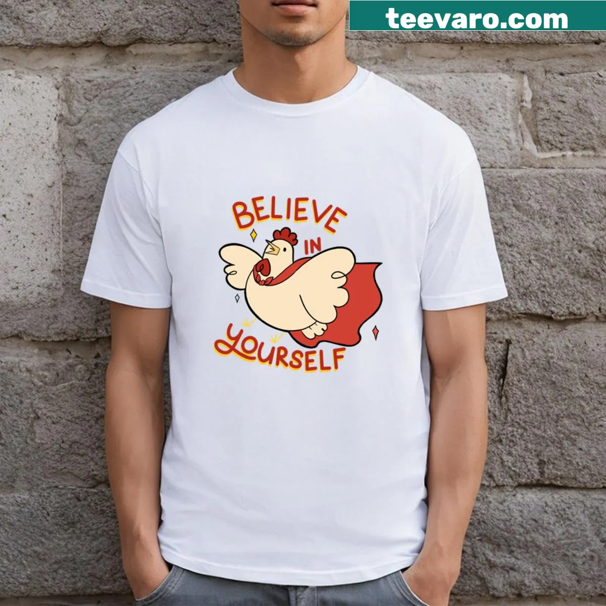 Inspirational typography t-shirt with the phrase Believe In Yourself — on a men's t-shirt