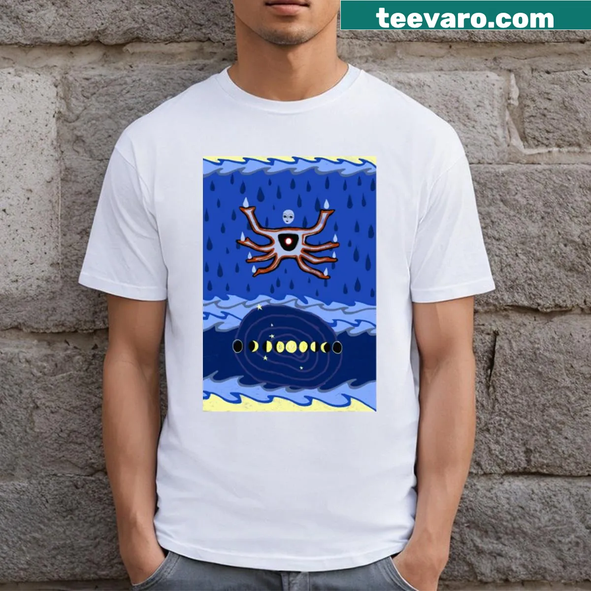 Soft moon illustration shirt for moms celebrating their baby. — on a men's t-shirt