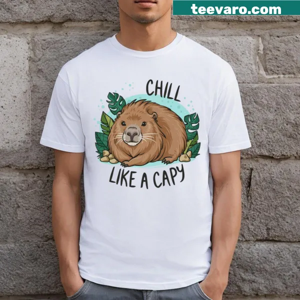Adorable capybara graphic promoting relaxation on a t-shirt