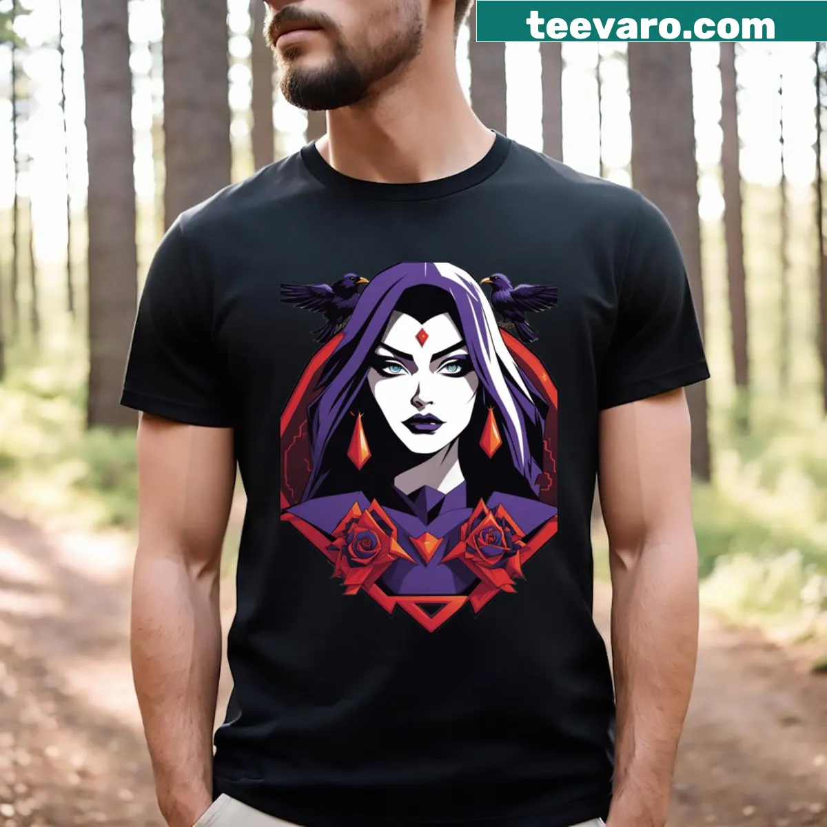 Illustration of Raven from the DC universe on a T-shirt — on a men's t-shirt