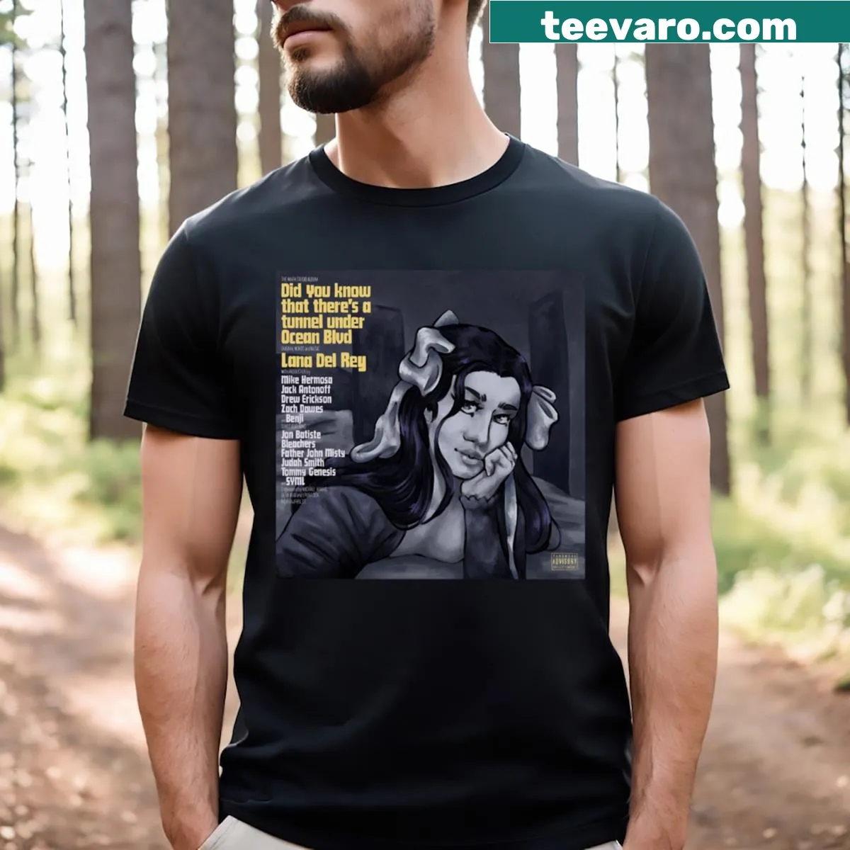 Text design featuring the song title by Lana Del Rey — on a men's t-shirt