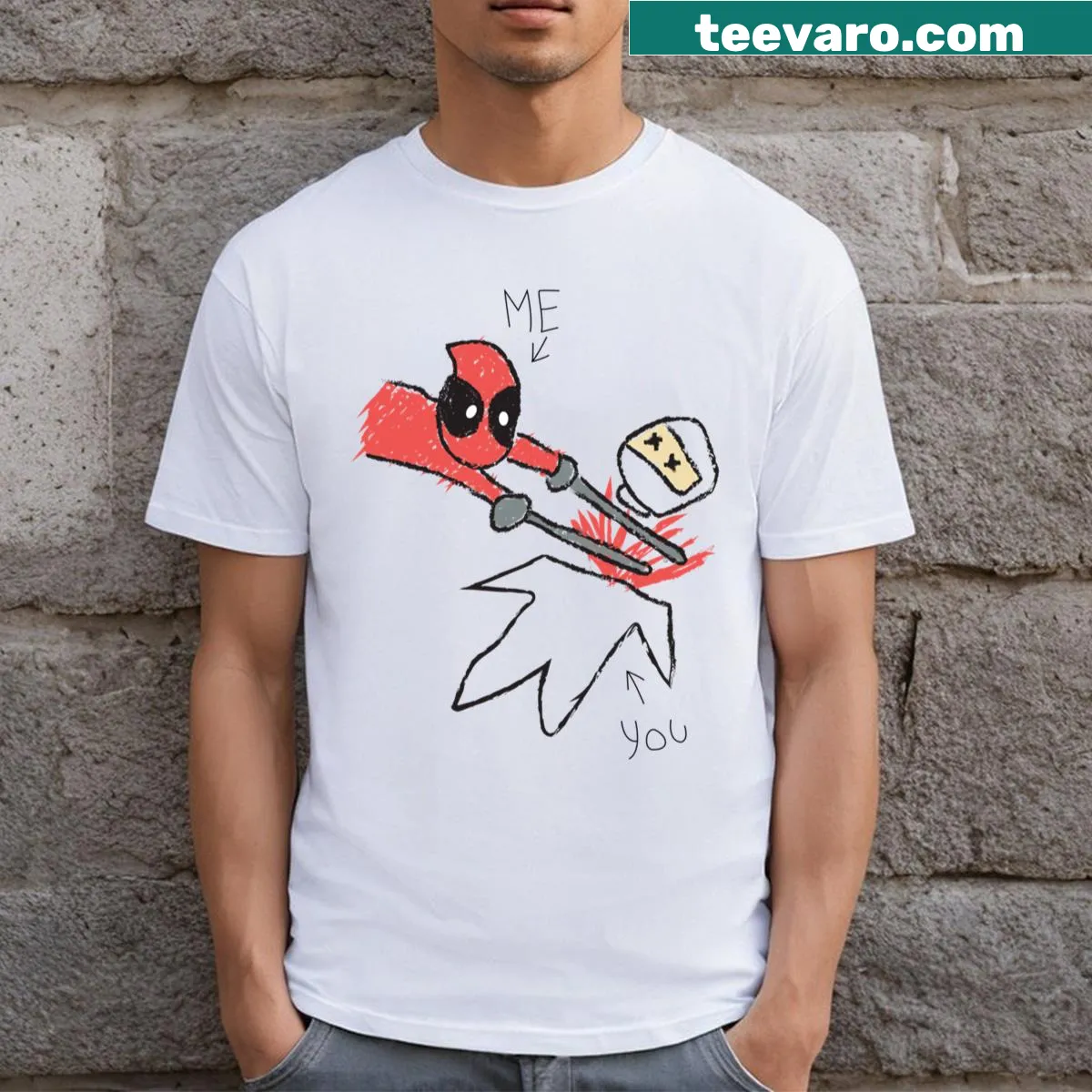 Quirky doodle-style graphic t-shirt with playful design — on a men's t-shirt