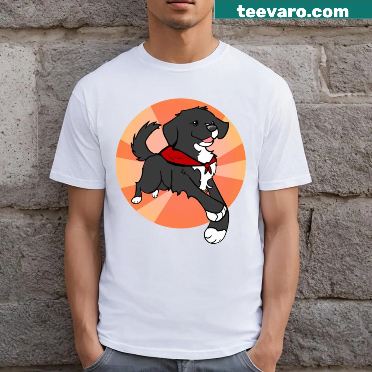 Illustrated T-shirt featuring a charming dog design — on a men's t-shirt