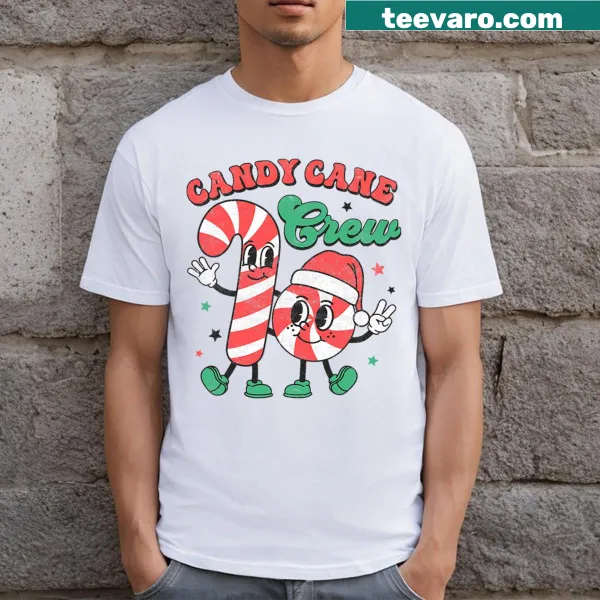 Kids T-shirt featuring playful candy cane graphics for Christmas.