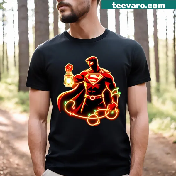 Festive T-shirt with a whimsical holiday hero graphic