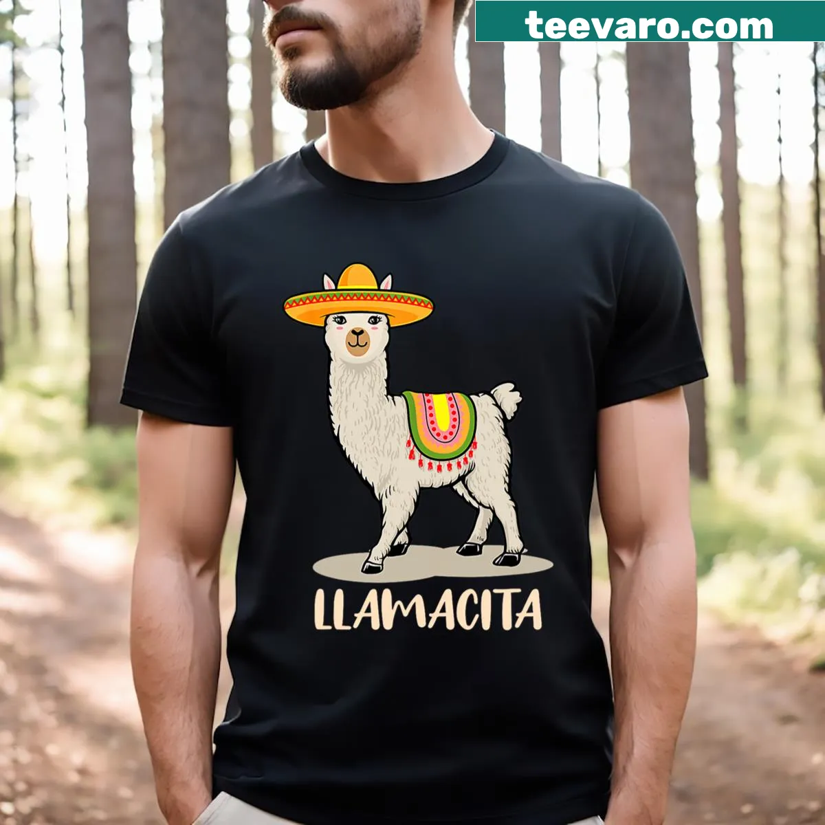 Cute llama illustration shirt for moms with floral crown — on a men's t-shirt