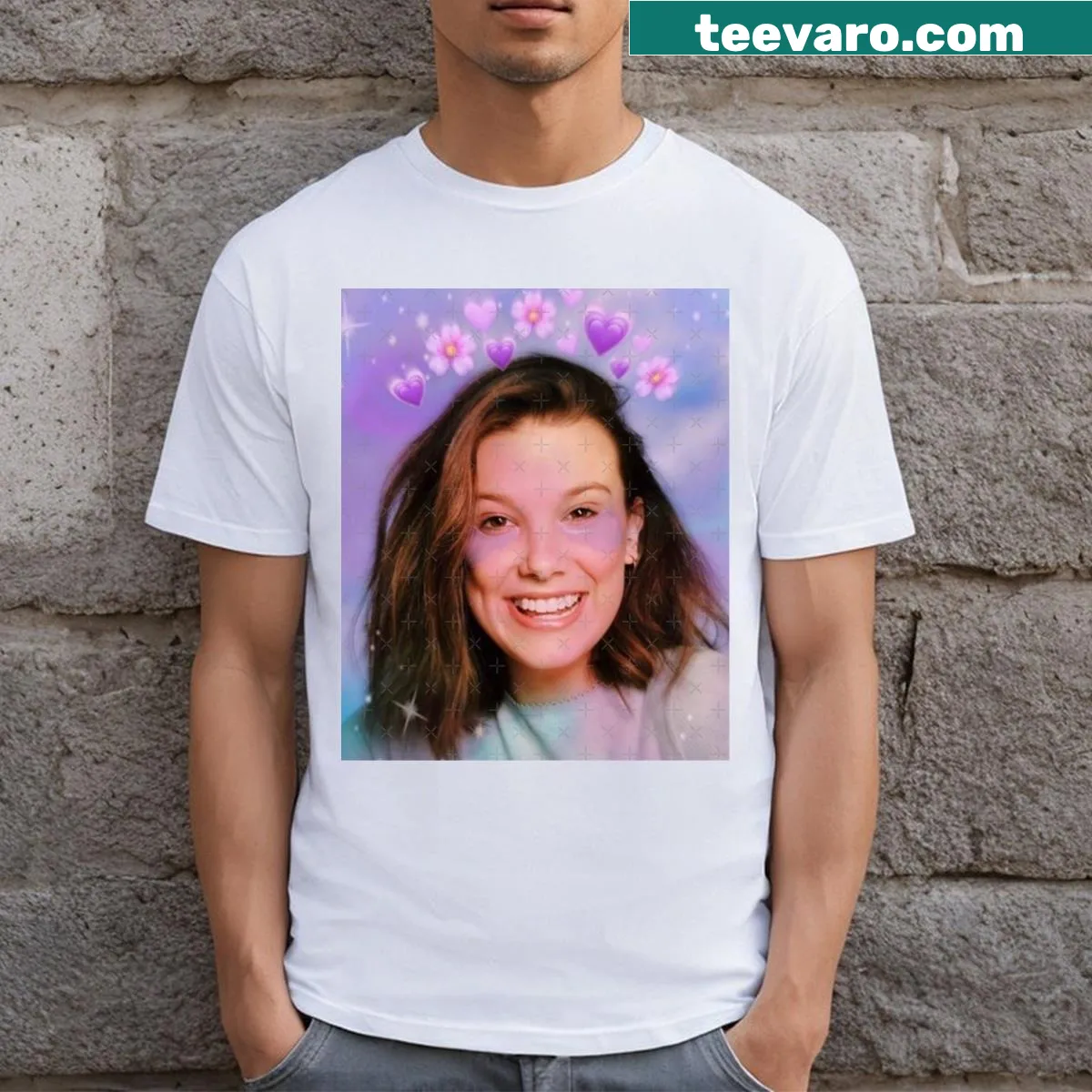 Classic T-shirt featuring aesthetic typography inspired by Millie Bobby Brown — on a men's t-shirt