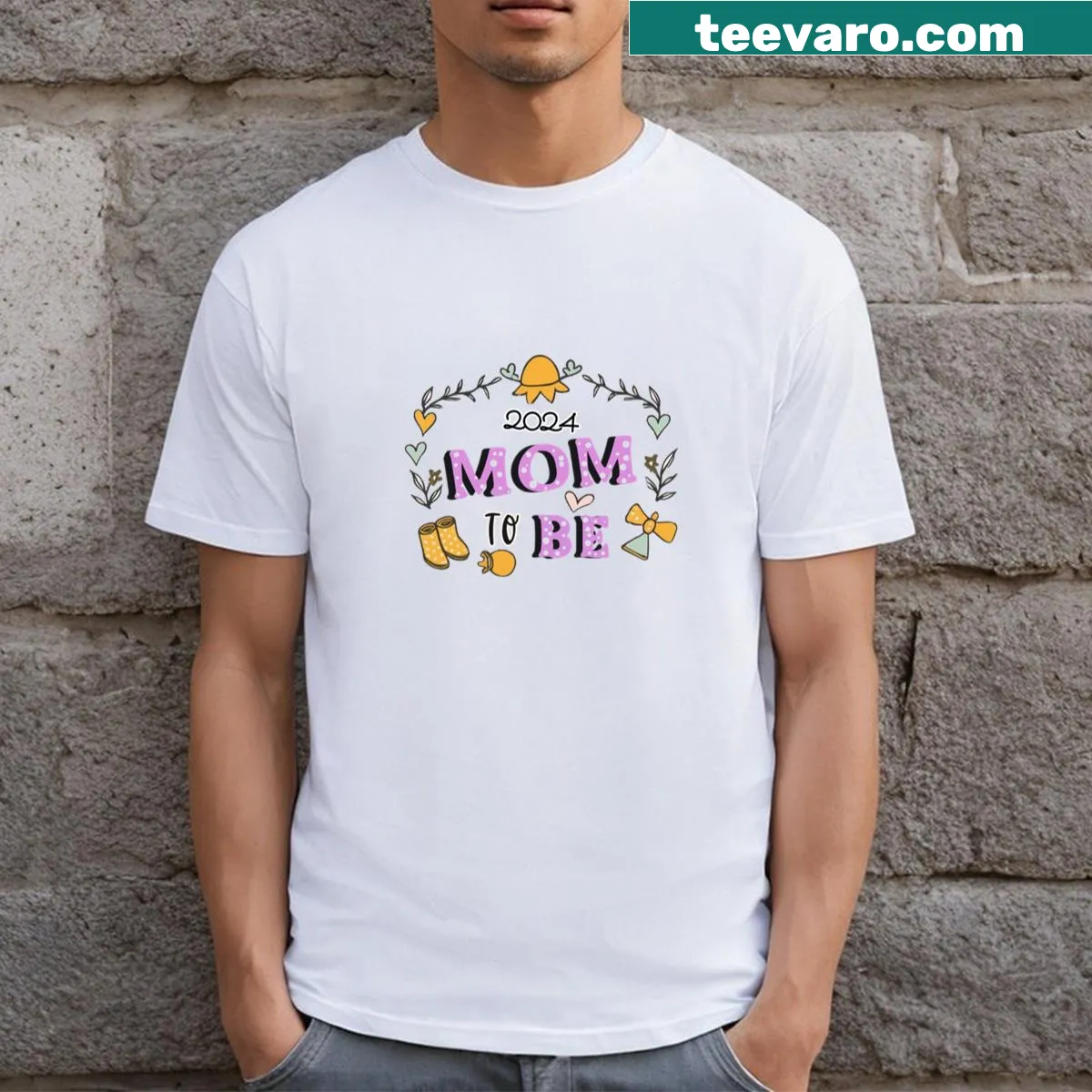 Mom to be in 2024 expecting a baby girl graphic on a T-shirt — on a men's t-shirt