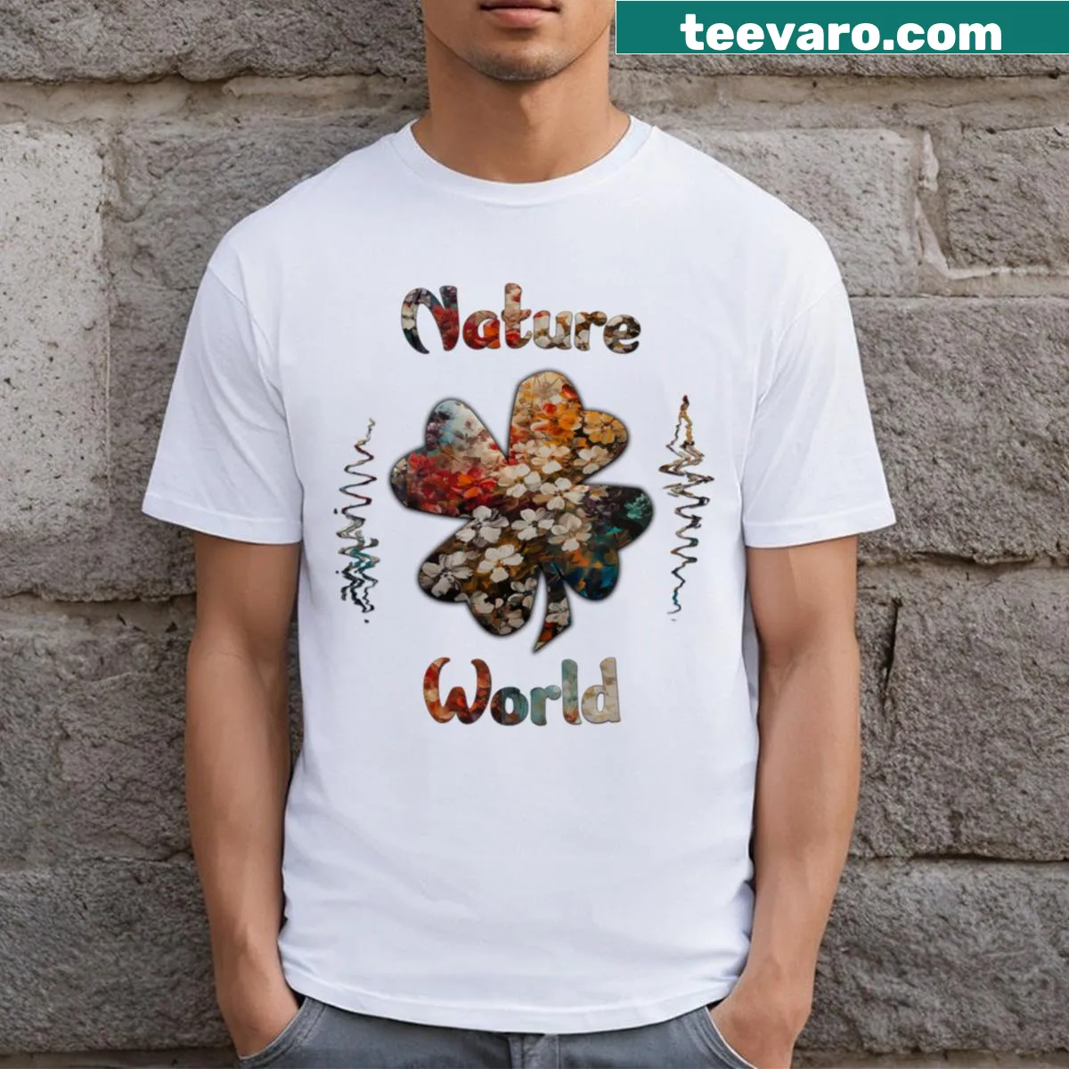 Classic T-shirt featuring a four-leaf clover design — on a men's t-shirt