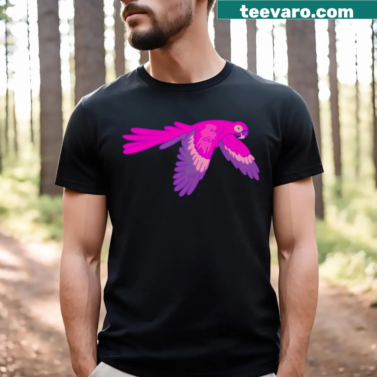 Illustration of a neon scarlet macaw on a kids T-shirt — on a men's t-shirt