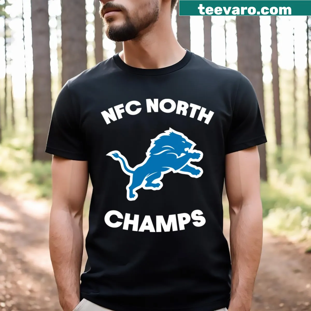 NFC North Champions 2023 t-shirt with bold text — on a men's t-shirt